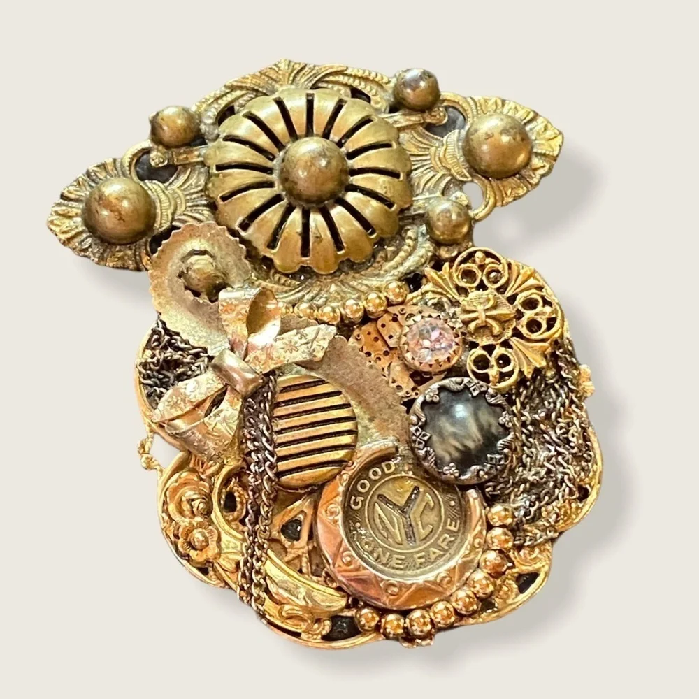 NYC SUBWAY TOKEN LARGE VTG Steampunk handcrafted remembrance BROOCH
